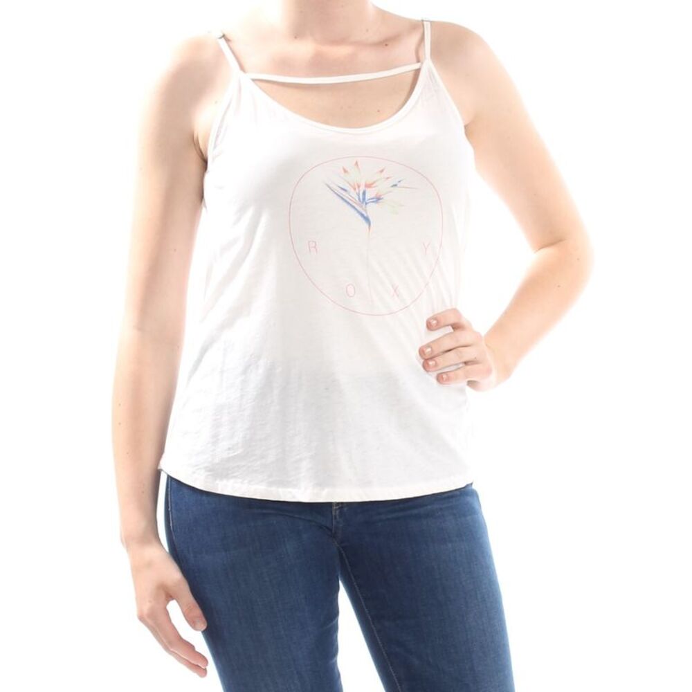 ROXY Womens White Graphic Print Spaghetti Strap Scoop Neck Tank Top M
